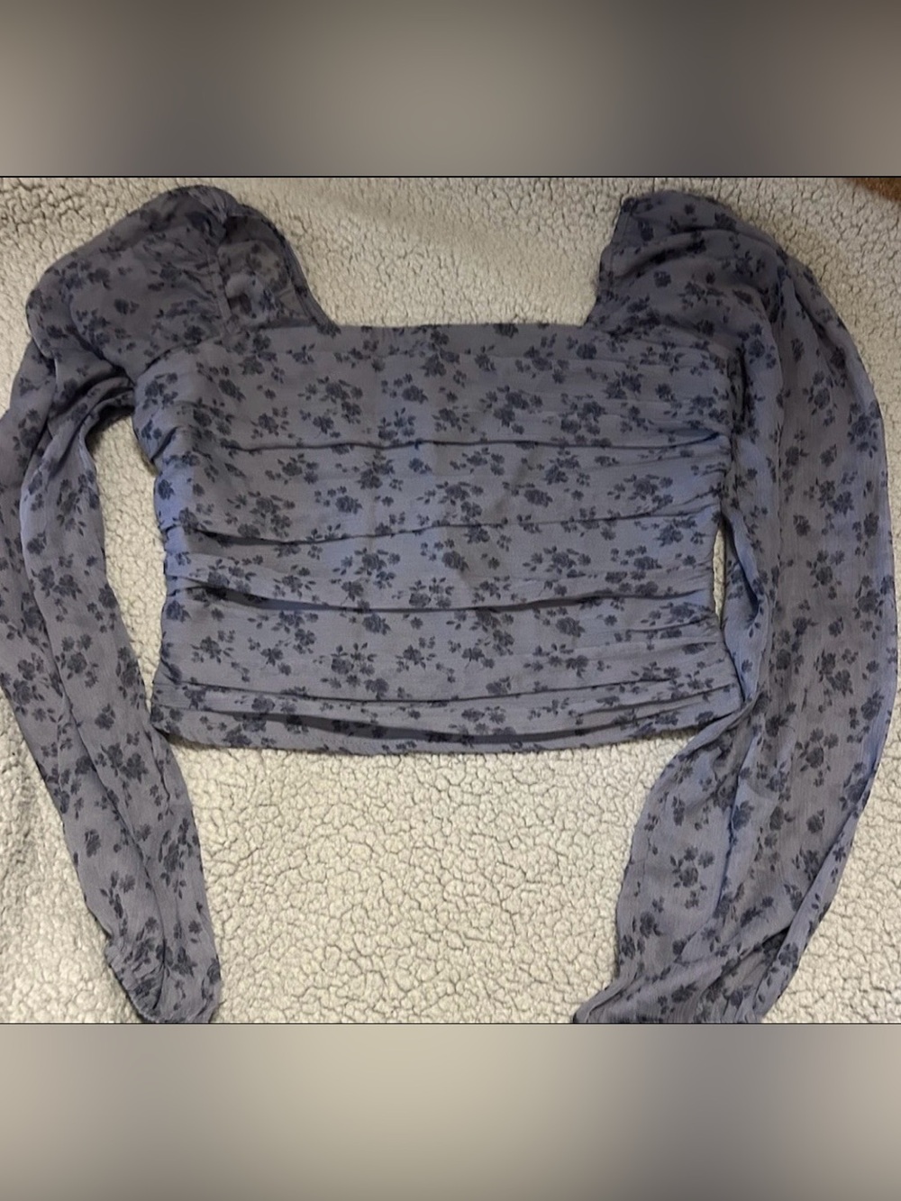 Hollister Women’s Smocked Square-Neck Floral Blue Top Size Medium